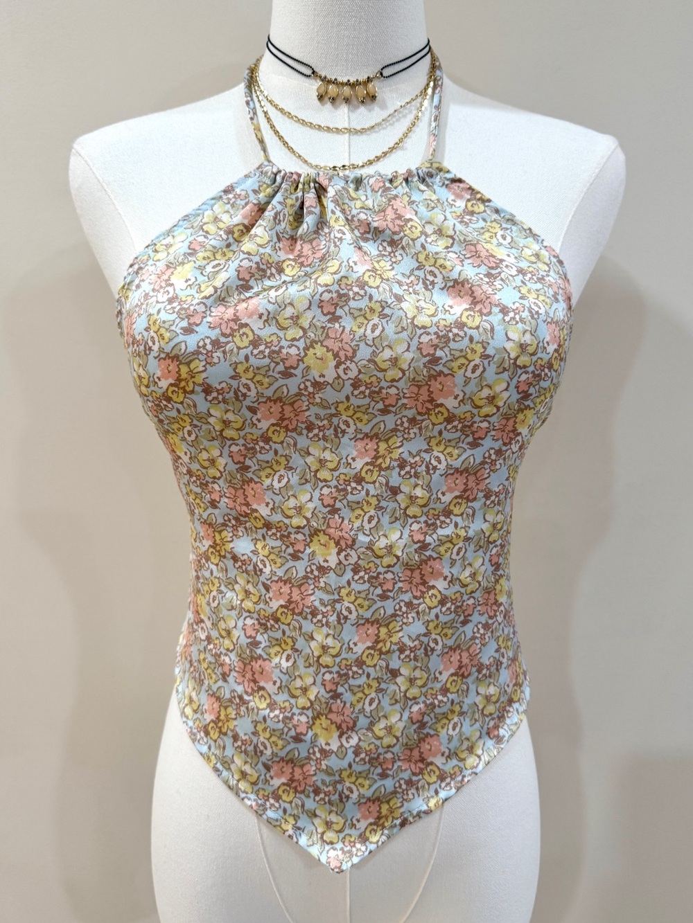 Floral Scarf Halter Top Y2K Fairycore Cottagecore Size S Open Back